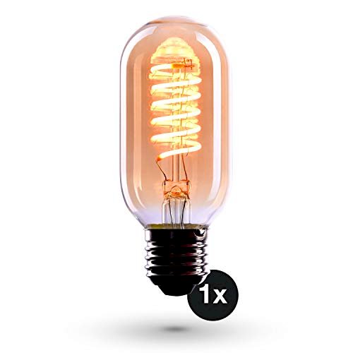 CROWN LED 1x Ampoule LED E27 Edison Tube - Douille E27 – Ampoule LED Gradable - 4W, Blanc Chaud, 230V, EL06 – Ampoule E27 Vintage / Ampoule à Filament Rétro - Classe Énergétique A+
