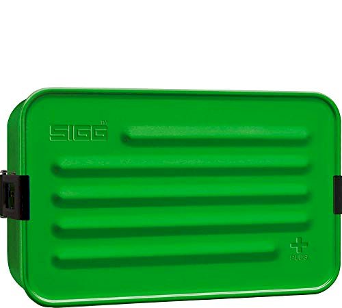 SIGG Metal Box Plus L Green Lunch box 1.2 L, boîte bento moderne avec assiette en silicone intégrée, boîte à repas légère avec compartiments