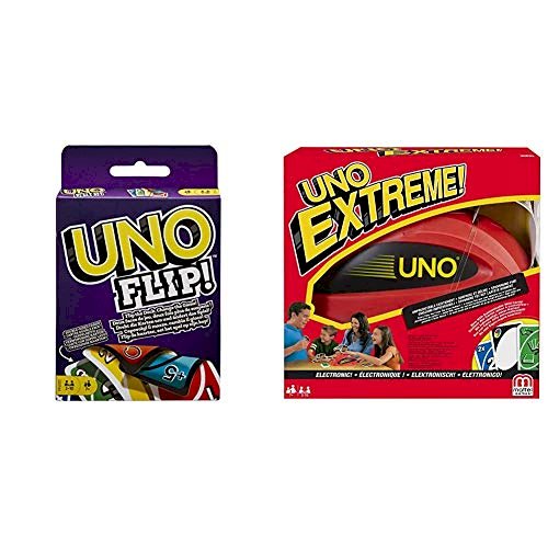 Mattel Games Uno Flip Jeu de Société et de Cartes, GDR44 + Uno Extreme Jeu de Société et de Cartes avec Distributeur de Cartes, V9364