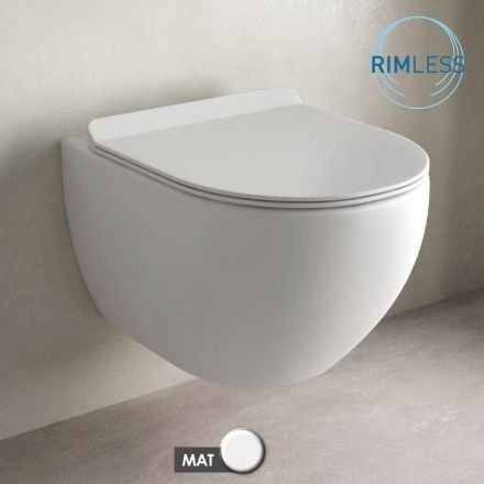 WC suspendu Rimless compact, blanc mat + Abattant, Vera